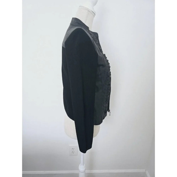 Peter Nygard Leather Ruffle Studded Knit Zip Motorcycle Jacket Small Petite SP - Picture 5 of 9
